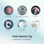 Samsung 7 kg with Steam Fully Automatic Front Load Washing Machine with In-built Heater Black  (WW70T4020CX1TL) - Image 11